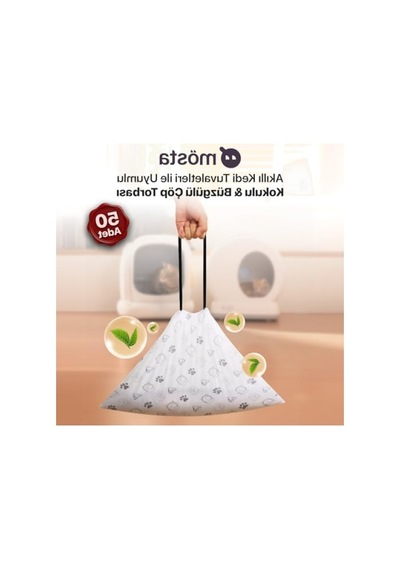 Kokulu & Büzgülü Kedi Tuvaleti Çöp Torbaları - 4 Litre Hazne Uyumlu 50 Adet Açık Gri