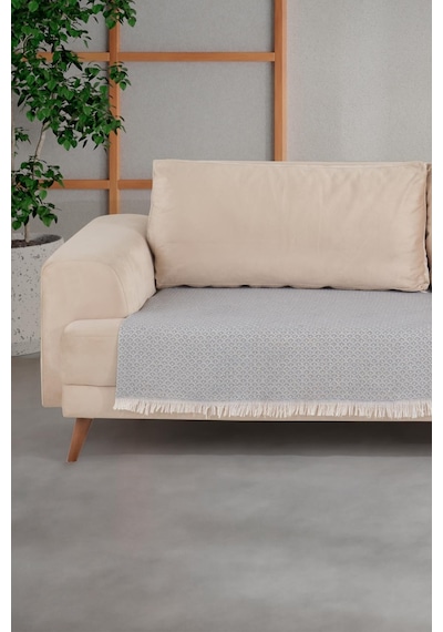 Zeynep Tekstil Halfy Natural Pamuklu Koltuk Şalı Çekyat Örtüsü 100 x 210 CM Gri