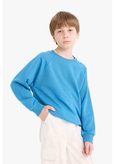 Defacto Erkek Çocuk Bisiklet Yaka Basic Düz Sweatshirt E8415a825aube278 Mavi