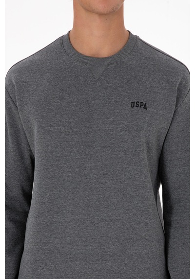 U.S. Polo Assn. Erkek Comfort Fit Bisiklet Yaka Şardonlu Antrasit Melanj Basic Sweatshirt 50313757-VR081