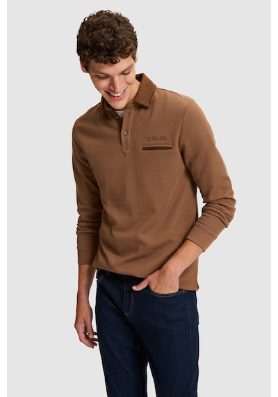 U.S. Polo Assn. Erkek Kahverengi Polo Yaka Düğmeli Regular Fit Sweatshirt 50329340-vr134 Kakao