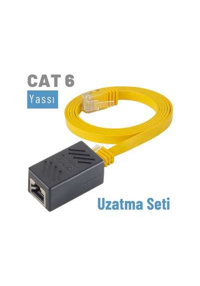 Irenis CAT6 Kablo Uzatma Seti. Yassı Ethernet Kablo ve Ekleyici 2 M-Sarı
