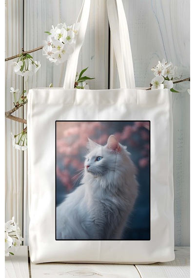 Art Hediye Sibirya Kedisi Kedi Baskılı Omuz Çanta Kişiye Özel Model 5 Çok Renkli