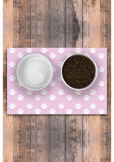 Evaşk Vinil Kaymaz Tabanlı Keçe Baskılı Evcil Hayvan Pet Mama  Paspası 45x75 Renk PEMBE PM3645PEMBE