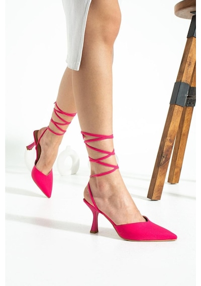 Duxal Shoes Fuşya Ipli Bilekten Bağlamalı Saten Kadın Topuklu Ayakkabı Fuşya