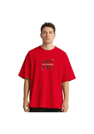 Nevermind Baskılı Oversize Tişört Erkek Streetwear T-shirt Kirmizi