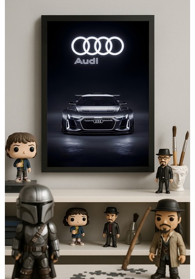 Audi R8 Siyah Ahşap Çerçeveli Poster, Dekoratif Araba Duvar Tablosu