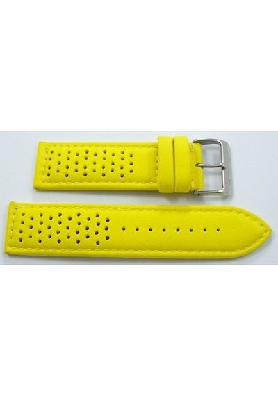 Bizon Sarı Deri Saat Kordonu 24Mm Delikli Spor Saat Kayışı Dikişl