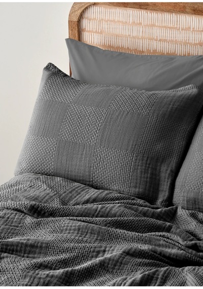 Bella Maison %100 Pamuk Liva Jakarlı Çift Kişilik Yatak Örtüsü Seti Antrasit 240x260 Cm Antrasit