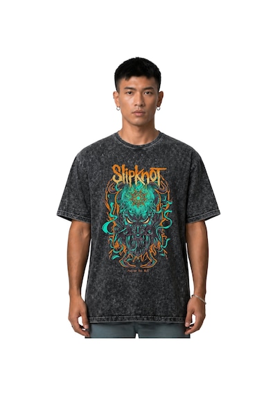 Slipknot Rock Metal Müzik Grubu Ön Baskılı Unisex Oversize Vintag Siyah