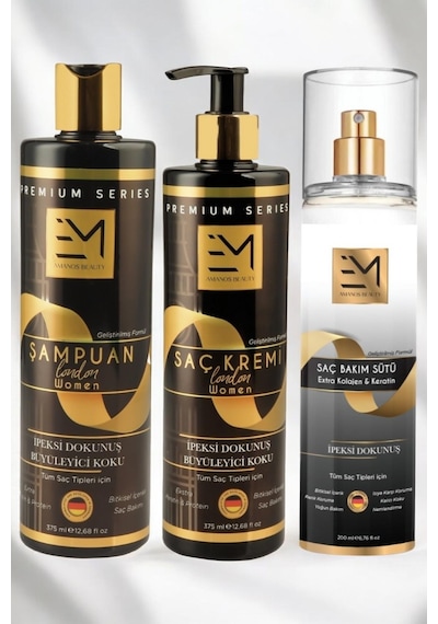 Em Amanos Beauty London Keratin & Protein Şampuuan 375 ML + Saç Kremi 375 ML + Keratin Saç Bakım Sütü 200 ML