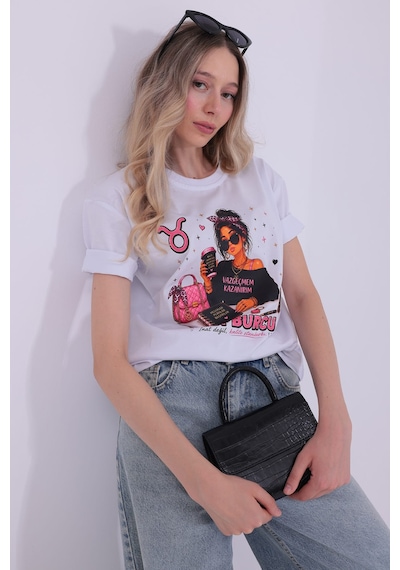 Boğa Burcu Tişört Beyaz