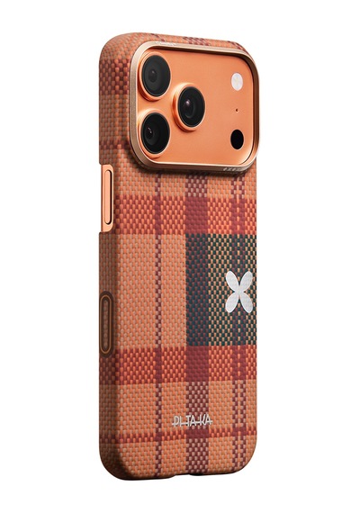 İphone 17 Pro Max Uyumlu Kılıf M-safe Şarjlı Aramid Fiber Pitaka Flora İn Grid Serisi Kapak Kahve Kahverengi