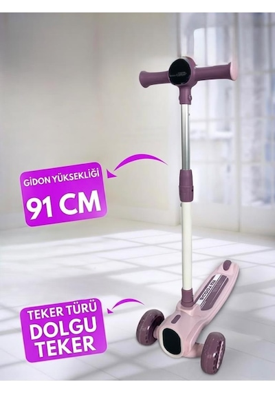 Işıklı Ve Müzikli Çocuk Scooterı4 Kademeli Ayarlanabilir Gidon Yüksekllikli Özel Tasarımlı Scooter Pembe