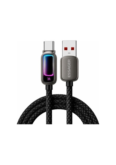 1 Metre 100w 7a Usb-a To Type-c Hızlı Şarj Kablosu Rgb Işıklı 480mbps Veri Aktarımlı Örgülü Data Kablosu Siyah