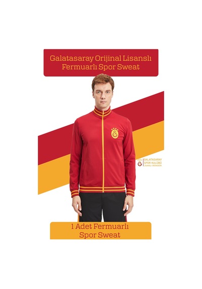 Galatasaray Orijinal Lisanslı Dik Yaka Fermuarlı Erkek Sweat Hediyelik Ahşap Kutulu 094 Kırmızı