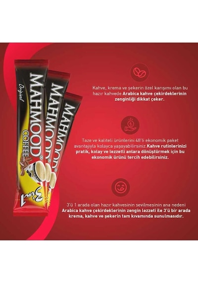 Mahmood 3ü1 Arada Hazır Kahve 48 Adet X 18 Gr