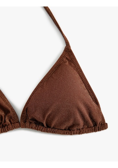 Koton Parlak Bikini Üstü Üçgen Boyundan Bağlamalı Kahverengi 4sak10185mm