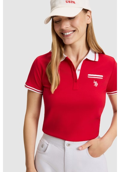 U.S. Polo Assn. Kadın Kırmızı Polo Yaka Basic Tişört 50323455-vr171 Basıc Kırmızı