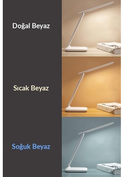 Şarjlı Masa Lambası 3 Renk Dokunmatik Telefon Standlı Kademeli Çalışma Okuma Işığı Gece Lambası Tek Renk