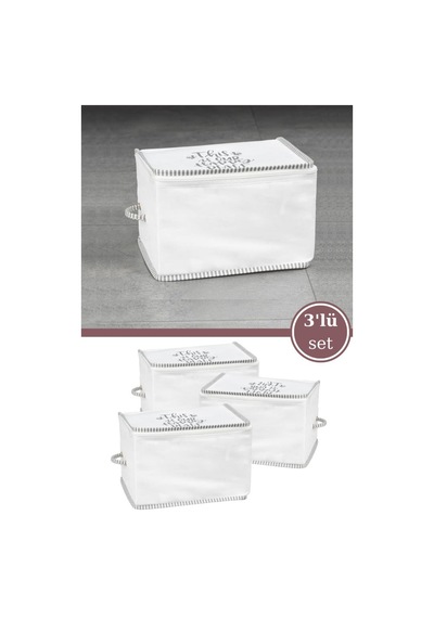 3 Lü İpli Kazak Hurcu Set, Yatak Baza Kanepe Altı Kıyafet Çamaşır Eşarp Düzenleyici 30x20cm 3 Adet Beyaz