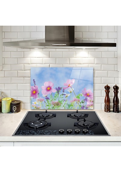 Decorita Menekşe Desenli | Cam Ocak Arkası Koruyucu | 40cm x 60cm