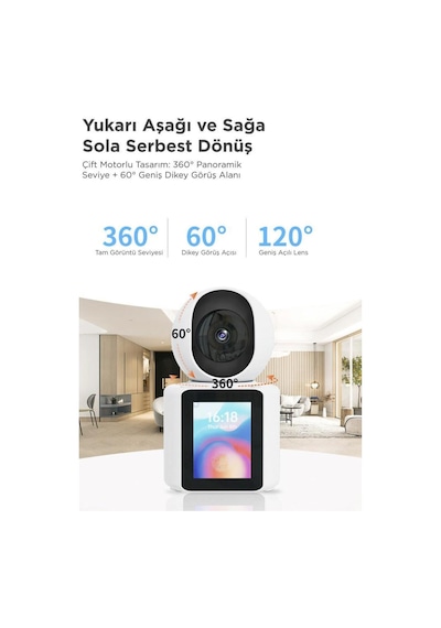 Bebek Kamerası Monitörlü 360 Derece Dönebilen Full Hd Smart Ip Güvenlik Kamerası Cmr11 Beyaz