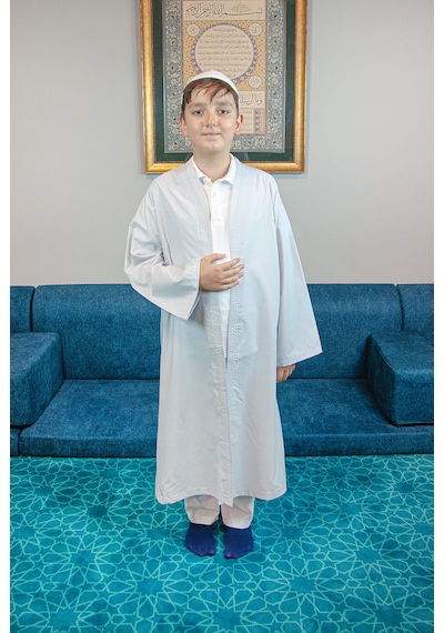 Gri Buhara Yaka Namaz Elbisesi Erkek Çocuk Cübbe Gri