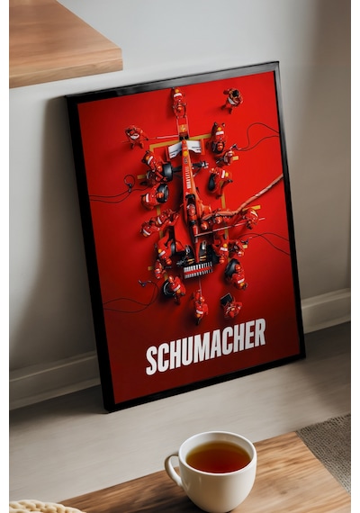 Michael Schumacher Formula 1 Siyah Ahşap Çerçeveli Poster, Dekoratif Araba Duvar Tablosu