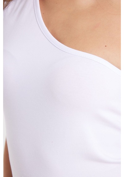 Tudors Kadın Slim Fit Dar Kesim Pamuklu Kolsuz Beyaz Crop Atlet-50885