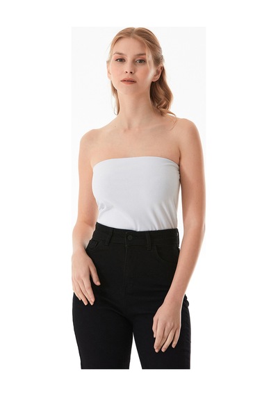 Fullamoda Basic Yanları Yırtmaçlı Straplez Büstiyer Beyaz