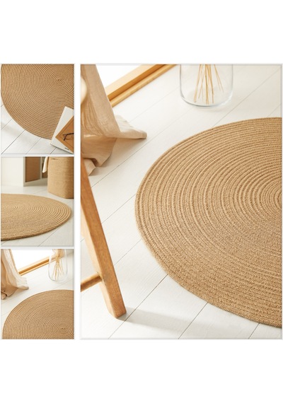Ocean Home Textile Naturel Jüt  Halı Kilim 80 Cm Çap