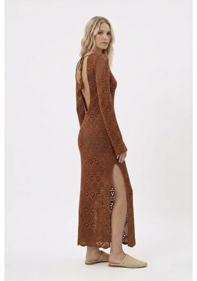 Neden Tekstil Ajurlu Sırt Dekolteli Uzun Beachwear Elbise - Camel