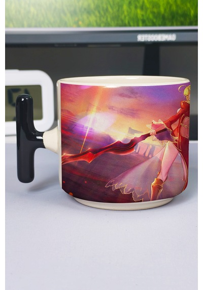 Fate Anime Baskılı Seramik Lüks Kupa 1 Adet T Şeklinde Özel Siyah Kulp Dalga Kulp V3t Çok Renkli