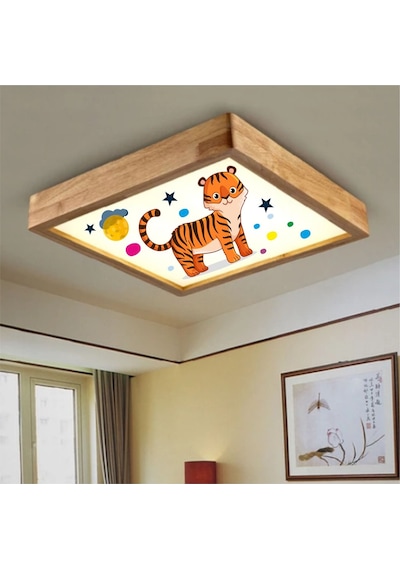 Ahşap Çerçeve Tavan Led Aydınlatma Avize 60X60Cm K Kaplan Beyaz