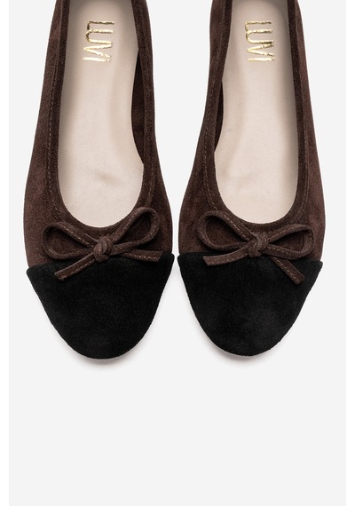 Luvishoes Boleo Kahverengi Süet Siyah Hakiki Deri Kadın Babet Ayakkabı