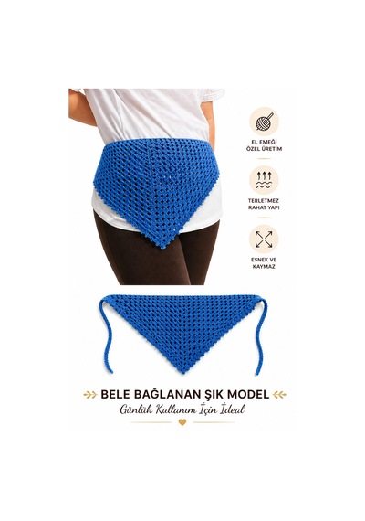 Kadın El Örgüsü Saç Bandanası Bohem Bone Yazlık Kombin Bandana Saç Aksesuarı Mavi Renk Beyaz