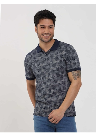 Dufy Lacivert Erkek Slim Fit Desenli Polo Yaka Tshirt - 105239-lacivert Lacivert