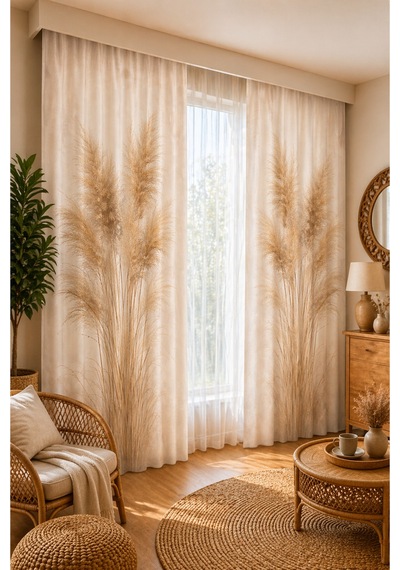 2 Adet 140x260 Cm Ölçüsünde Şık Dekoratif Fon Perde Koleksiyon Çok Renkli Ekru