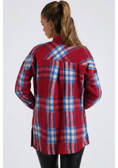 Armonika Kadın Kırmızı Erkek Yaka Yanları Yırtmaçlı Oversize Ceket Arm-26k001009