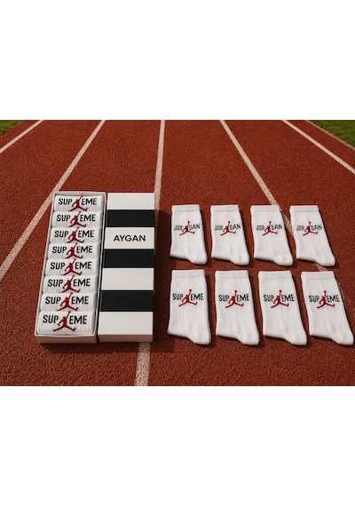 8 Çift Beyaz Kolej Tenis Spor Çorap 8 Adet