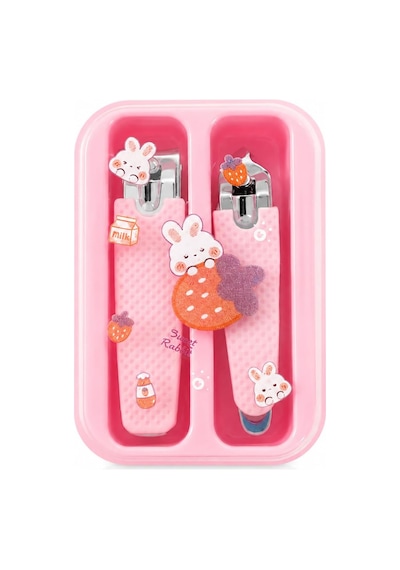 Çocuklar İçin 2'li Tırnak Makası Seti Kutulu, Pembe Yuvarlak Uçlu Güvenli, Ergonomik Tutuş, Taşıma Kutulu, Sevimli Karakter Tasarım, 6,7 X 5,2 Cm