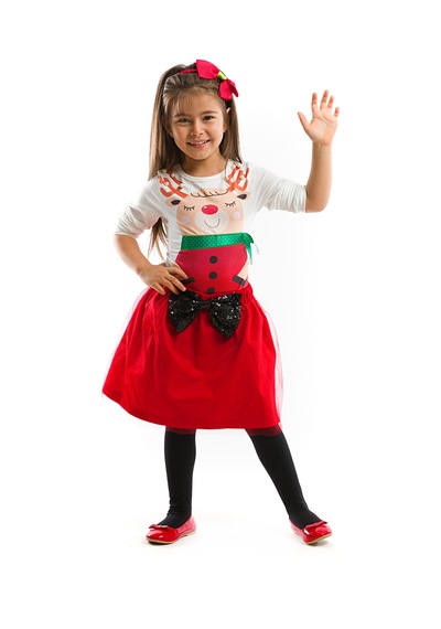 Denokids İncili Kız Çocuk Body Tüllü Kırmızı Etek Takım Renkli Çok Renkli