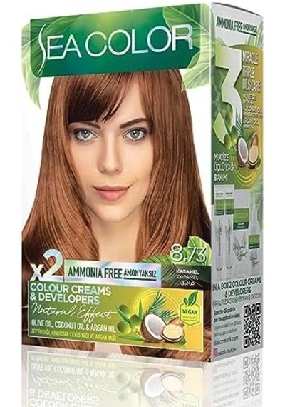 Amonyaksız, Vegan, Doğal, Besleyici Kalıcı Saç Boyası%100 Beyaz Kapama 1 Paket 2 X 50 Ml Boya & Oksidan Karamel 8.73