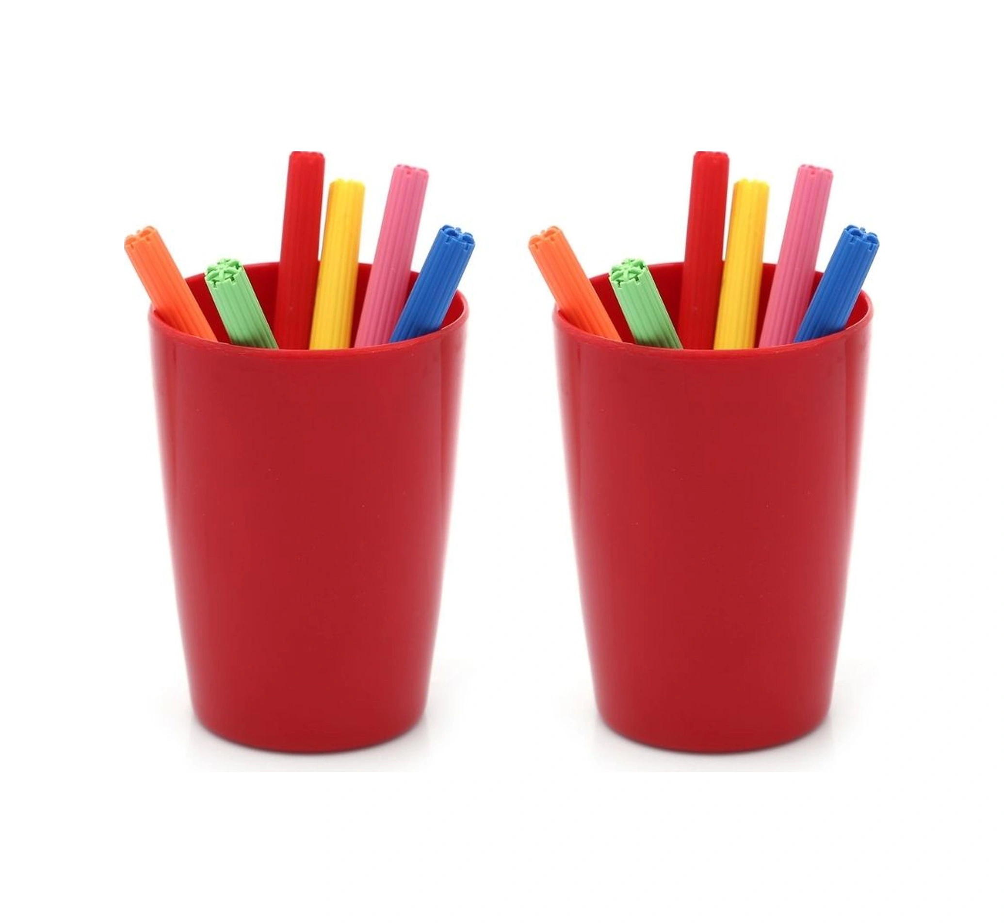 2 Adet Kalemlik Kırmızı Renkli Melamin Ofis Gereci 8x8x11cm 320ml Çok Renkli