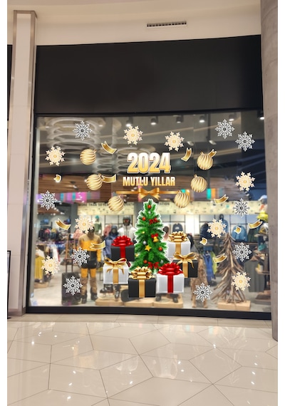 Crevidi Mağaza Mutlu Yıllar 2024 Vitrin Süsü Sticker 132 Parça