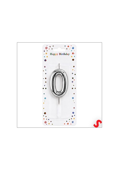 0 Rakam Mum Gümüş - 10 Cm