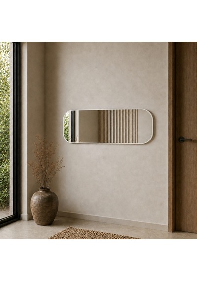 Modern Oval Boy Aynası 40x120 Cm Yuvarlak Hatlı Minimalist Dekoratif Duvar Aynası 2026 Trend Beyaz