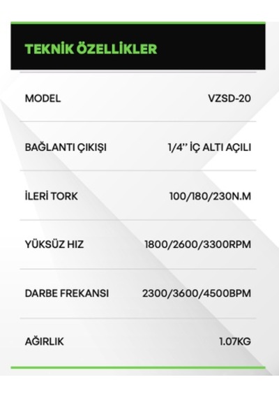 Voltz VZSD-20 Akülü Tornavida