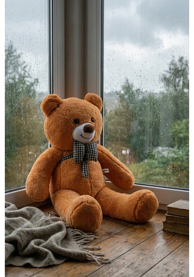 80 Cm Büyük Boy Yumuşak Papyonlu Oyuncak Ayıcık Açık Kahve